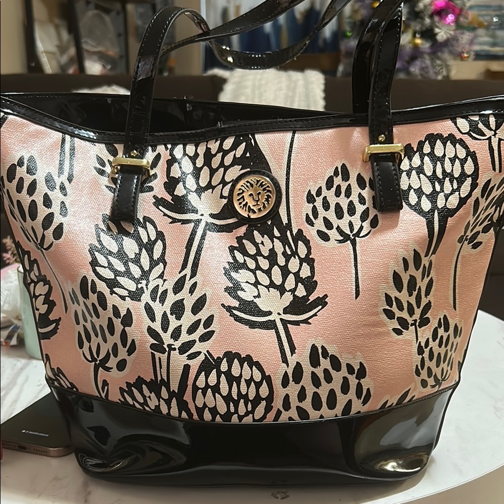 Anne Klein Chic Pink and Black Floral Tote Bag